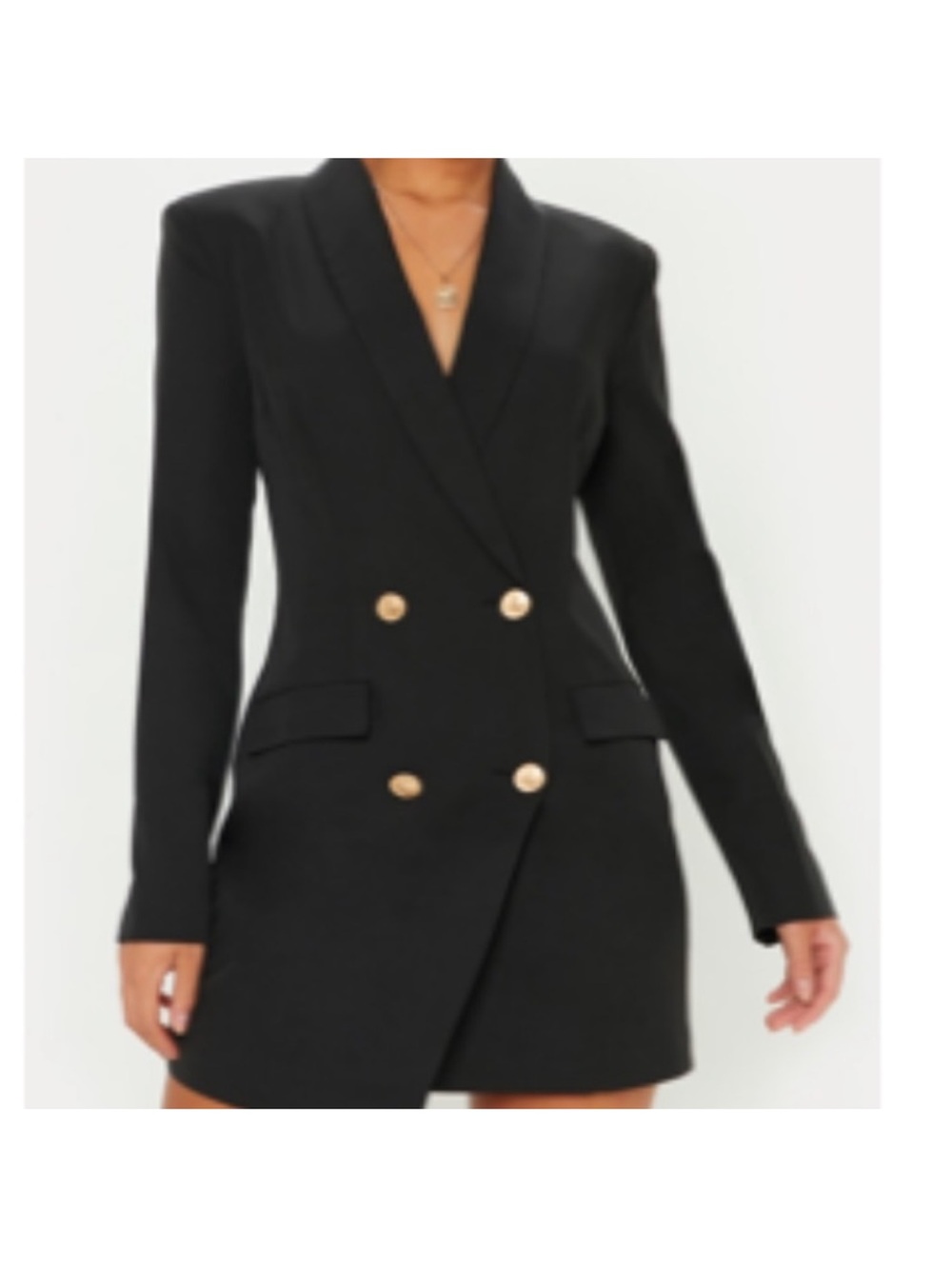 PrettyLittleThing Black Double Breasted Blazer Dress Gold Buttons Size 4